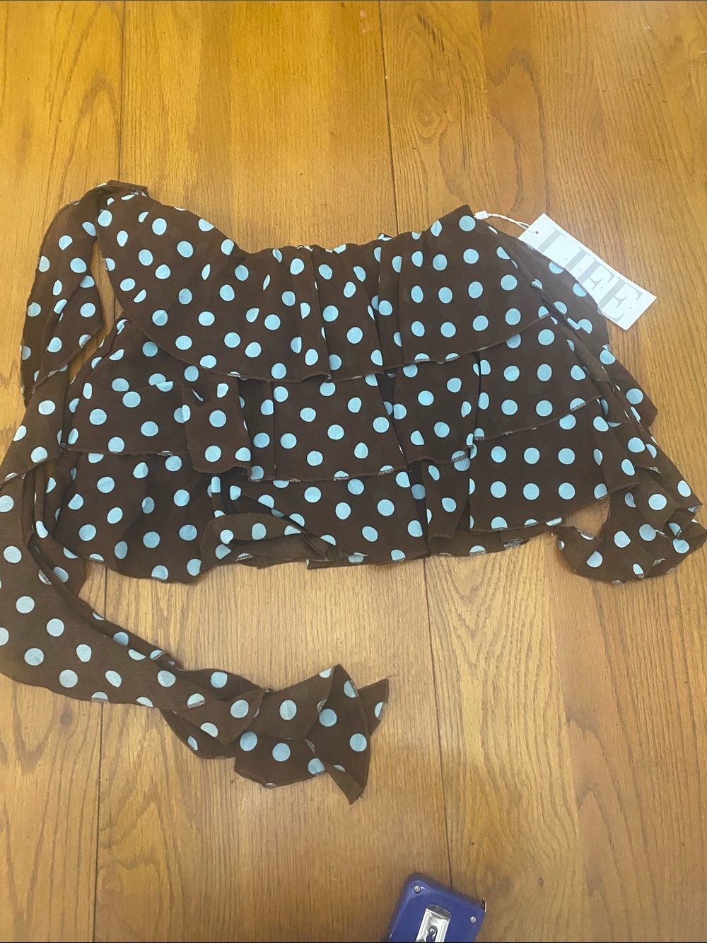 L.I.F.E. Brown Polka Dot Tiered Ruffled Skorts  Brown with Lt Blue Dots Sz S NWT